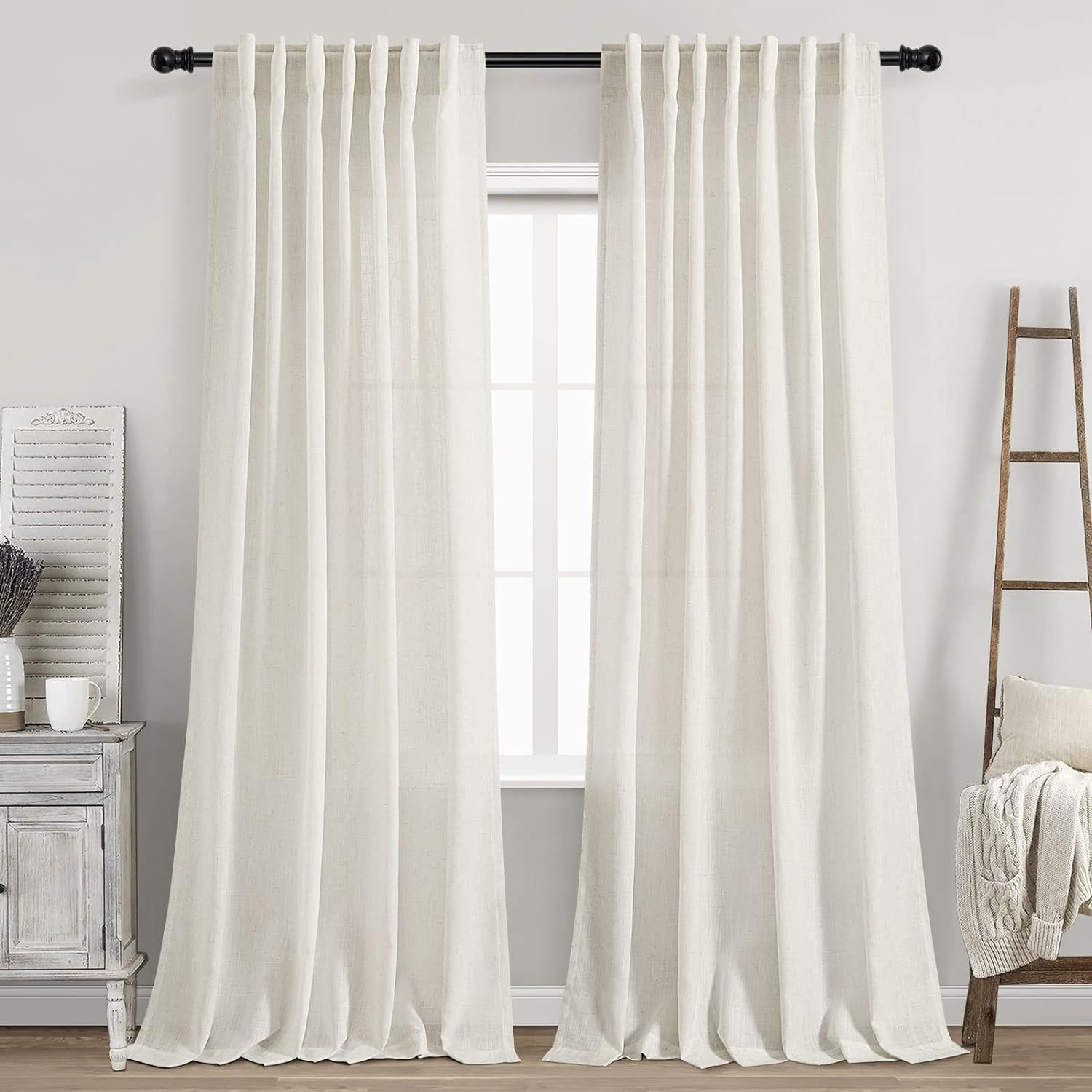 Cream Linen Back Tab Curtains  - Privacy Filter 2Pack review and price